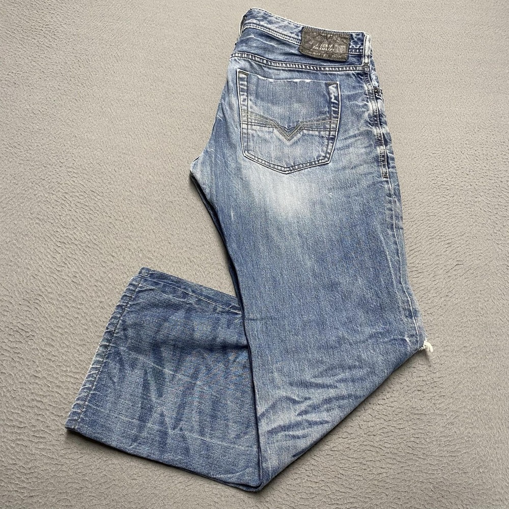 Diesel Zatiny Jeans Mens 38x32 Blue Bootcut Denim Medium Wash Distressed